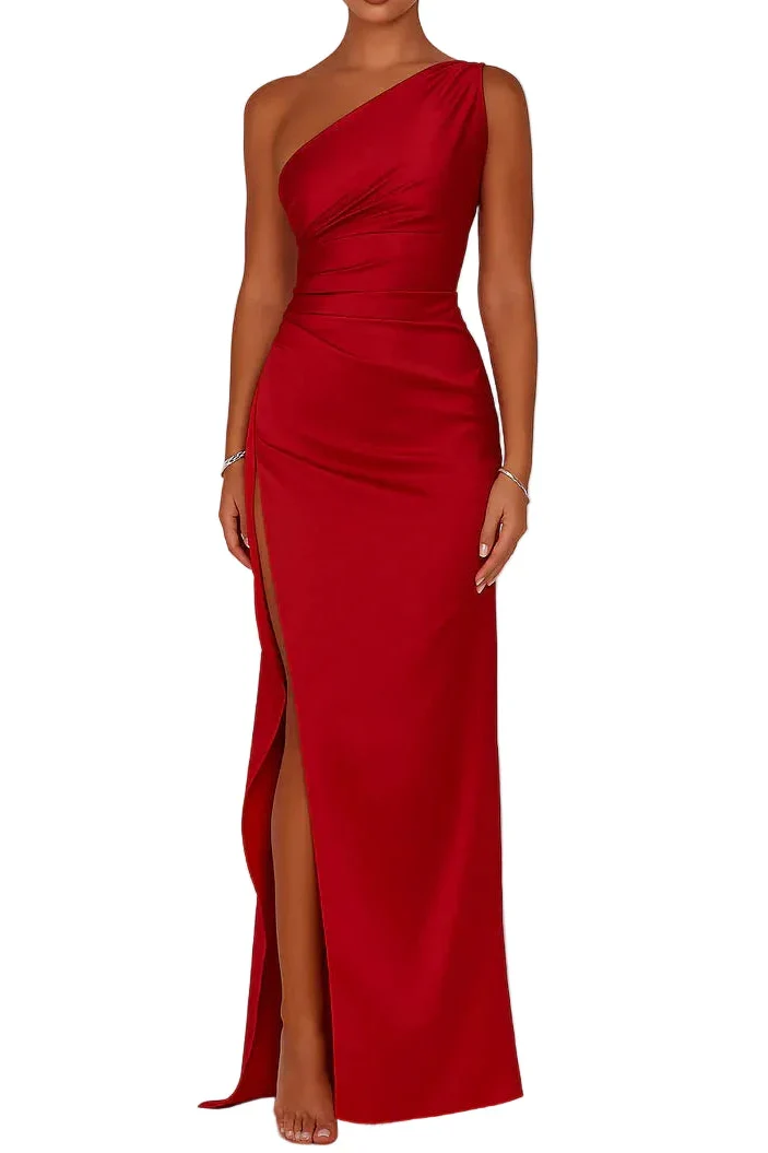 Damen Maxikleid mit One-Shoulder-Ausschnitt und hohem Seitenschlitz