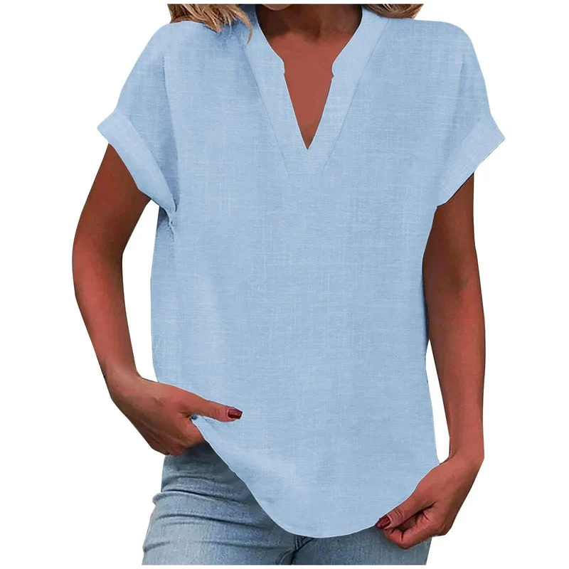 Mia | Damen V-Ausschnitt Bluse Relaxed Fit Kurzarm