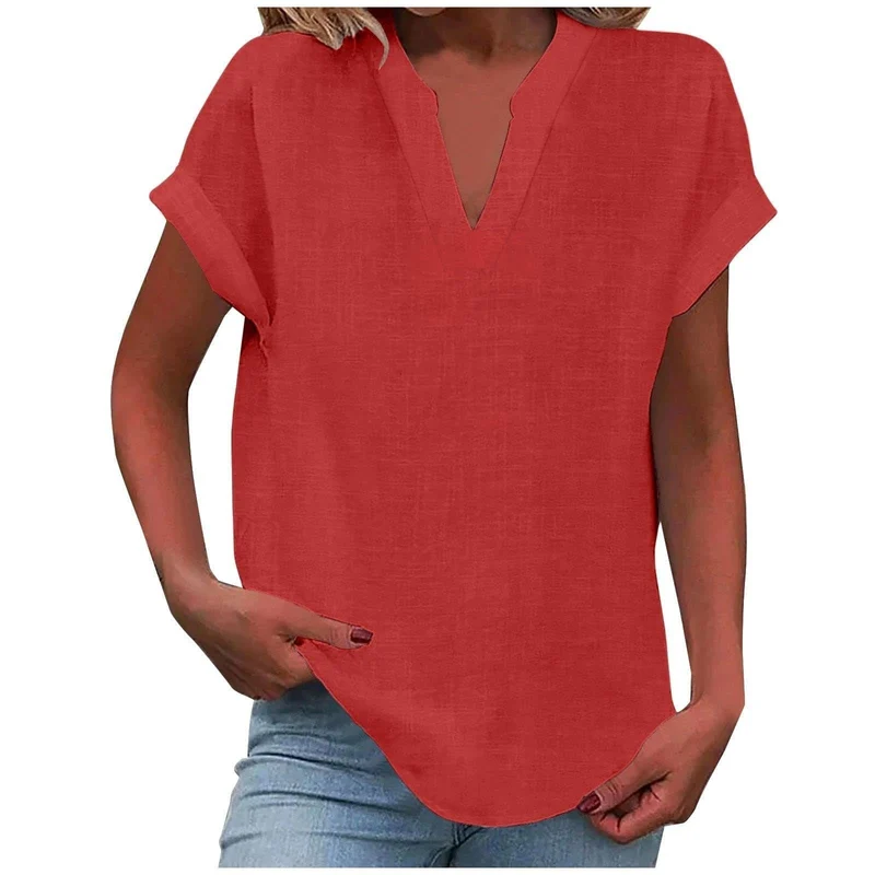 Mia | Damen V-Ausschnitt Bluse Relaxed Fit Kurzarm