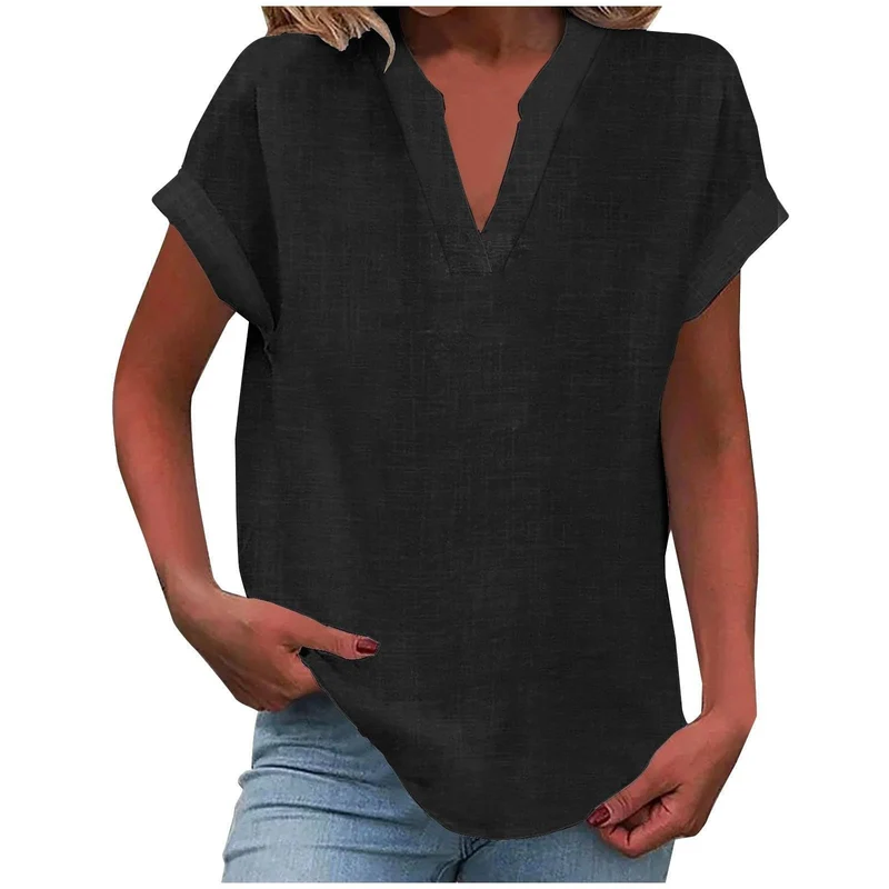 Mia | Damen V-Ausschnitt Bluse Relaxed Fit Kurzarm