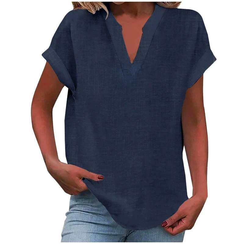 Mia | Damen V-Ausschnitt Bluse Relaxed Fit Kurzarm
