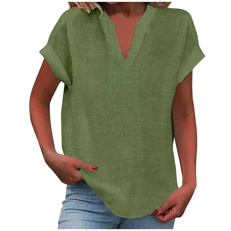 Mia | Damen V-Ausschnitt Bluse Relaxed Fit Kurzarm