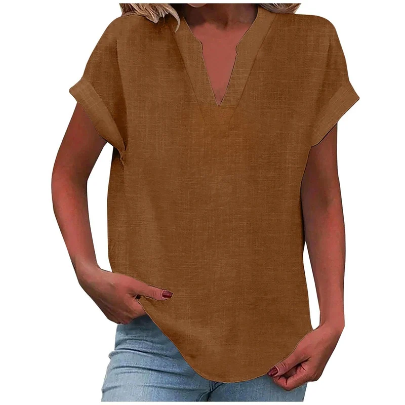 Mia | Damen V-Ausschnitt Bluse Relaxed Fit Kurzarm