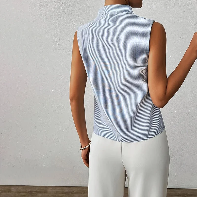 Clara | Damen Bluse ärmellos gestreift V-Ausschnitt