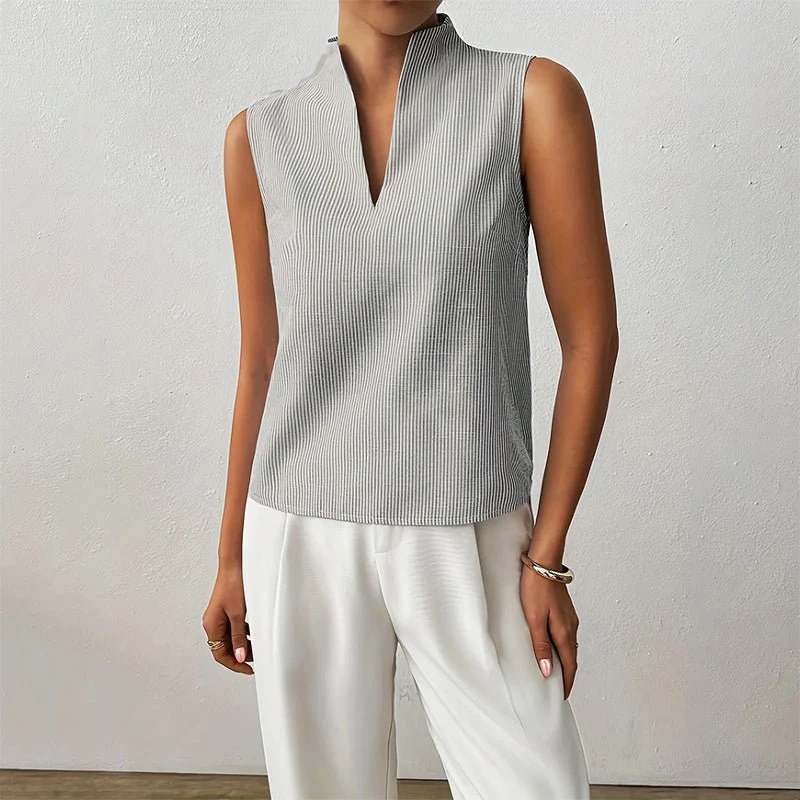Clara | Damen Bluse ärmellos gestreift V-Ausschnitt