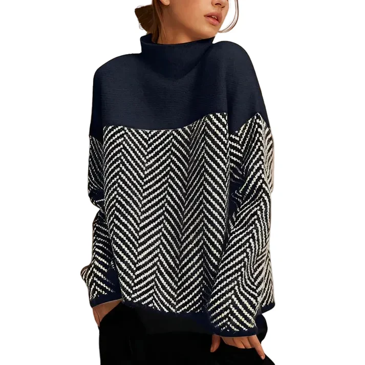 Damen Strickpullover mit Stehkragen und Zickzackmuster