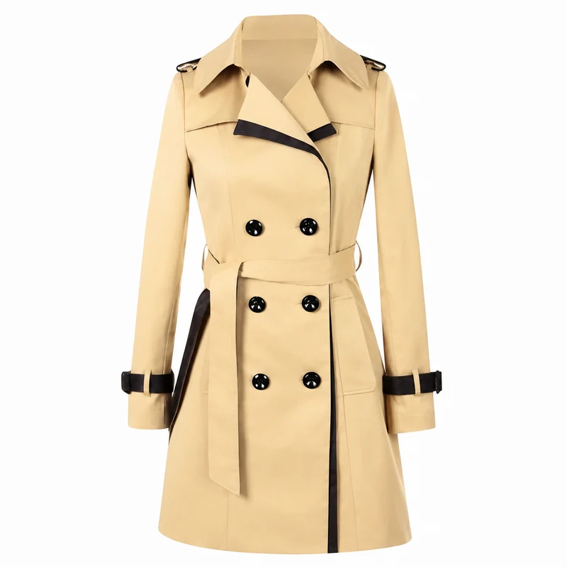 Damen Trenchcoat mit doppelter Knopfreihe und Gürtel