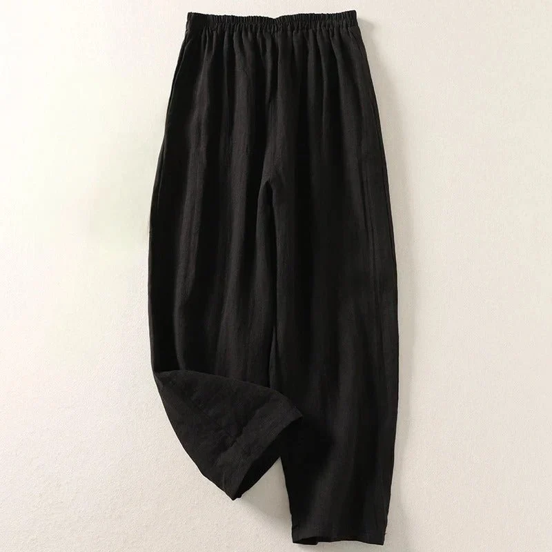 Hannah | Damen Leinen Hose Weiter Schnitt Elastischer Bund