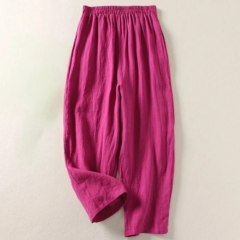 Hannah | Damen Leinen Hose Weiter Schnitt Elastischer Bund