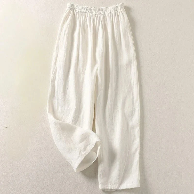 Hannah | Damen Leinen Hose Weiter Schnitt Elastischer Bund