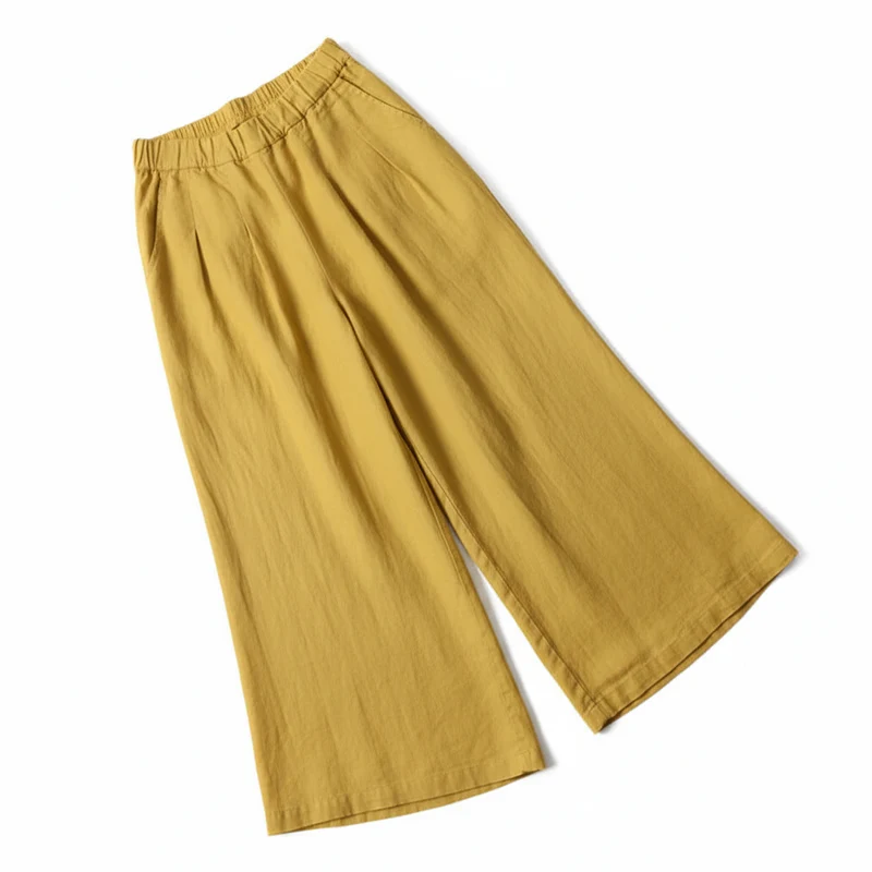 Damen Hose mit Hohem Bund und Weitem Bein
