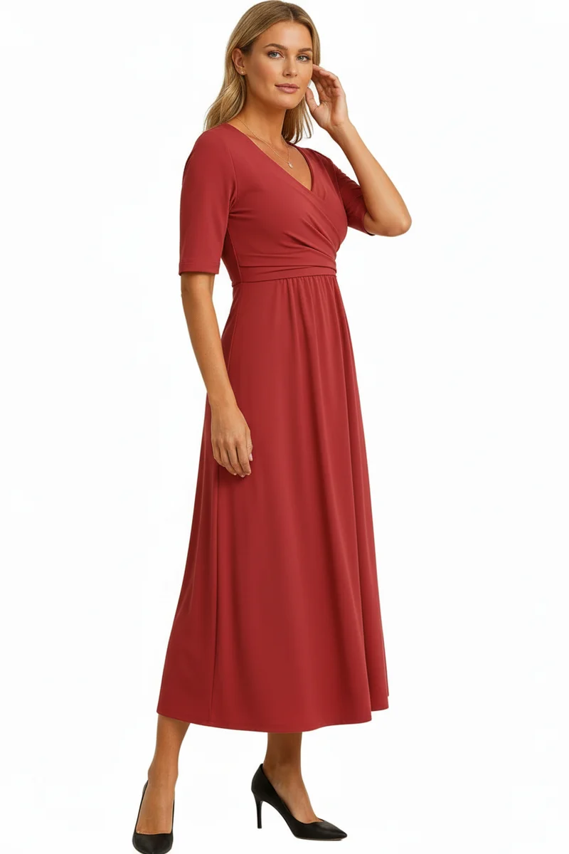 Damen-Midikleid mit Wickeloberteil und kurzen Ärmeln