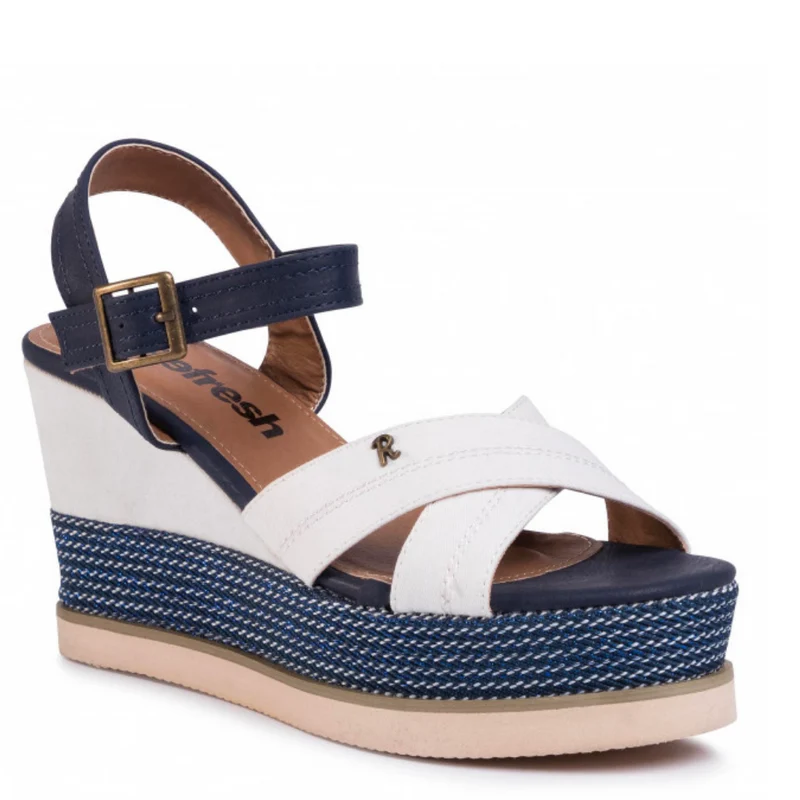 Refresh Plateau-Keilsandalen für Damen - Weiß / Marineblau