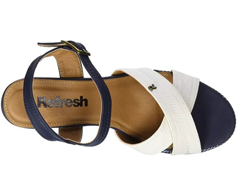 Refresh Plateau-Keilsandalen für Damen - Weiß / Marineblau