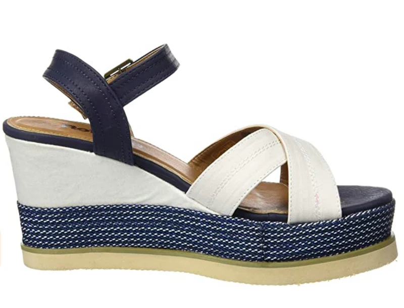 Refresh Plateau-Keilsandalen für Damen - Weiß / Marineblau