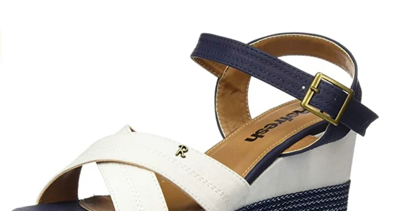 Refresh Plateau-Keilsandalen für Damen - Weiß / Marineblau