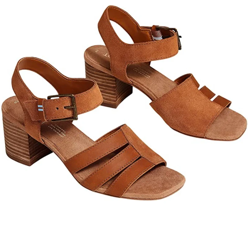 TOMS Damen-Sandale Estella aus Leder mit Absatz – Hellbraun