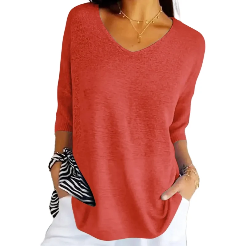 Damen Strickpullover mit V-Ausschnitt und kurzen Ärmeln