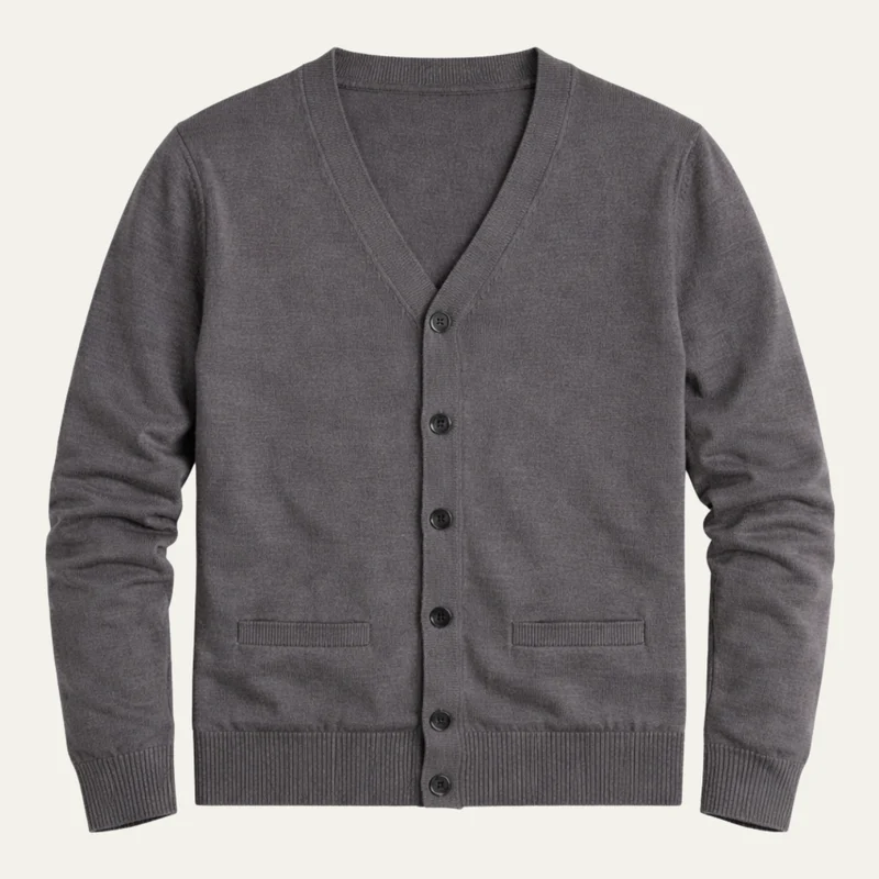 Herren Strickjacke mit Knopfleiste, V-Ausschnitt und Rippbündchen