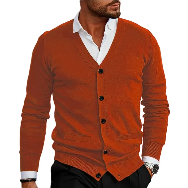 Herren Strickjacke mit Knopfleiste, V-Ausschnitt und Rippbündchen