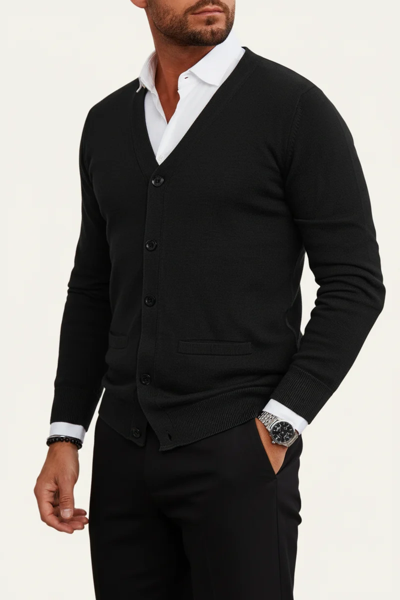 Herren Strickjacke mit Knopfleiste, V-Ausschnitt und Rippbündchen