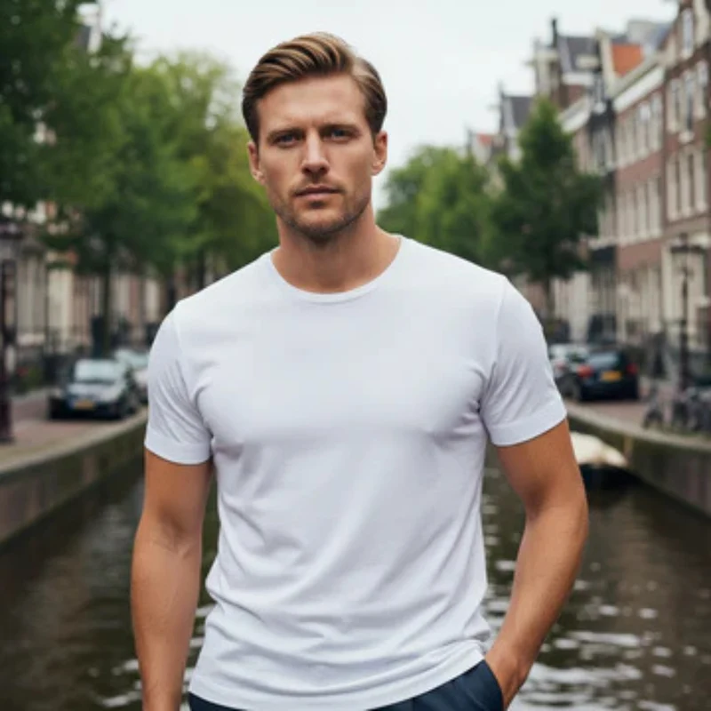 Herren T-Shirt mit kurzen Ärmeln, Rundhalsausschnitt und geradem Saum