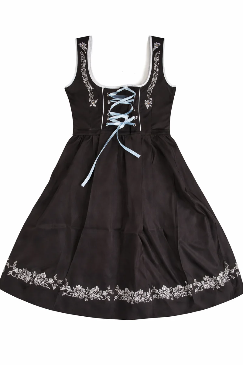 Damen Dirndl Kleid mit Stickerei, Schnürung und Schürzenband