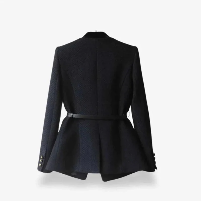 Damen Taillierter Strukturblazer mit Kontrastbesatz