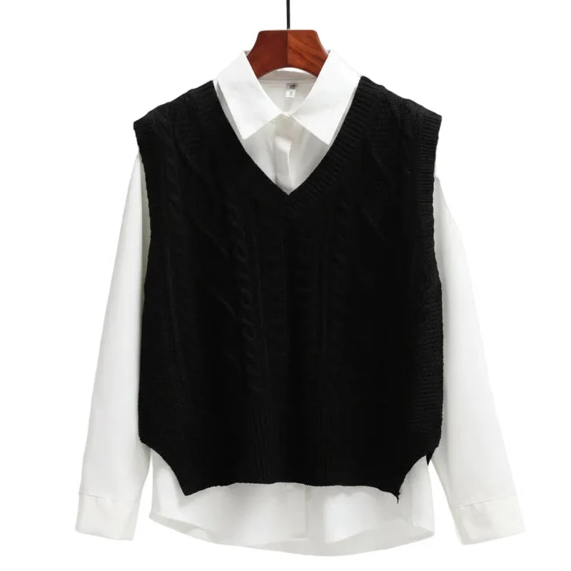 Ärmelloser Pullover mit V-Ausschnitt und gerader Form