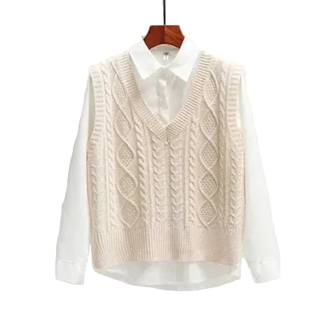 Ärmelloser Pullover mit V-Ausschnitt und gerader Form