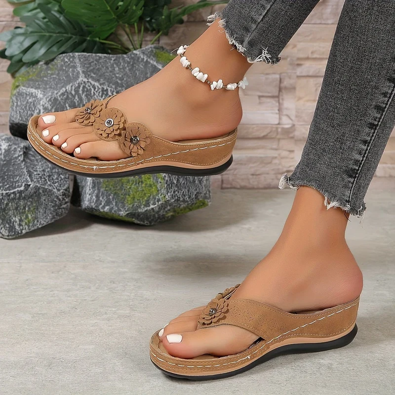 Johanna | Damen Orthopädische Slip-On Sandalen Blumenverzierung