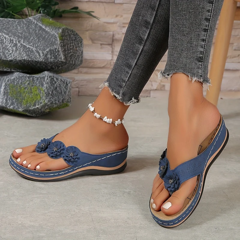 Johanna | Damen Orthopädische Slip-On Sandalen Blumenverzierung