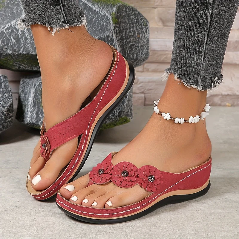 Johanna | Damen Orthopädische Slip-On Sandalen Blumenverzierung