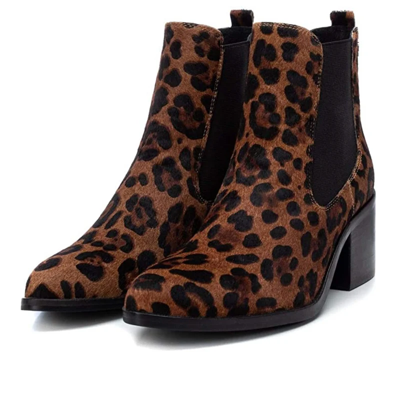 Carmela Damen-Lederstiefel mit Leopardenmuster - Hellbraun / Schwarz
