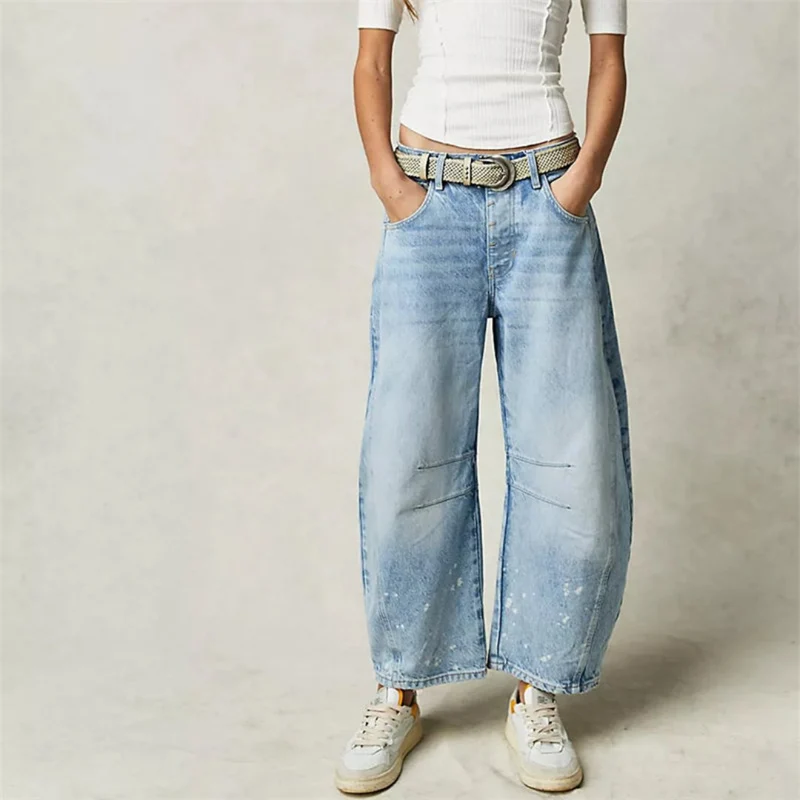 Sophie | Damen Barrel-Leg Jeans Cropped Mid-Rise Denim