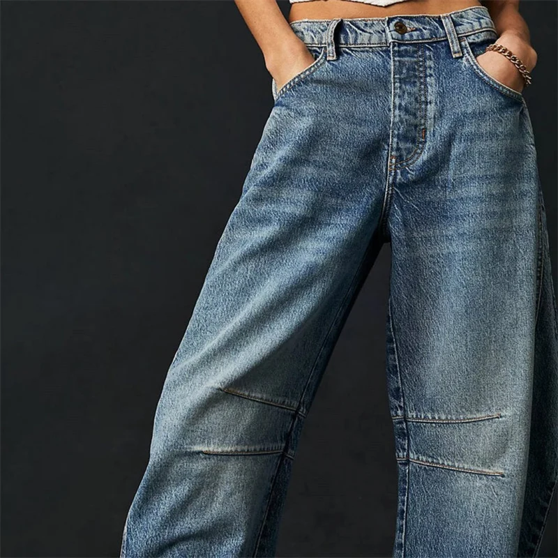 Sophie | Damen Barrel-Leg Jeans Cropped Mid-Rise Denim