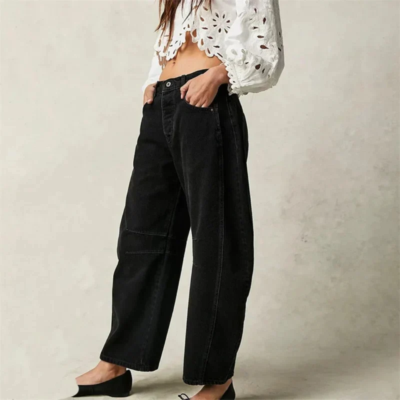 Sophie | Damen Barrel-Leg Jeans Cropped Mid-Rise Denim