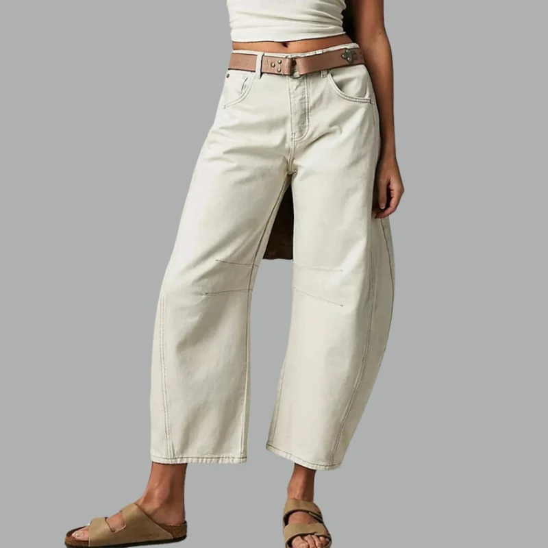 Sophie | Damen Barrel-Leg Jeans Cropped Mid-Rise Denim