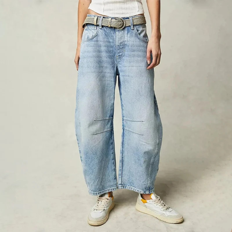Sophie | Damen Barrel-Leg Jeans Cropped Mid-Rise Denim