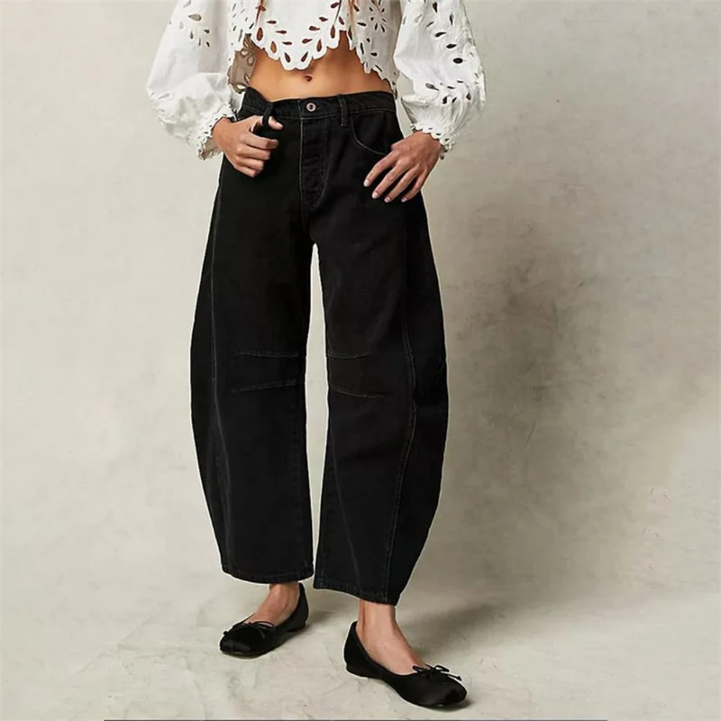 Sophie | Damen Barrel-Leg Jeans Cropped Mid-Rise Denim