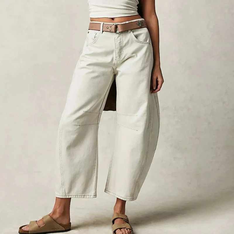 Sophie | Damen Barrel-Leg Jeans Cropped Mid-Rise Denim