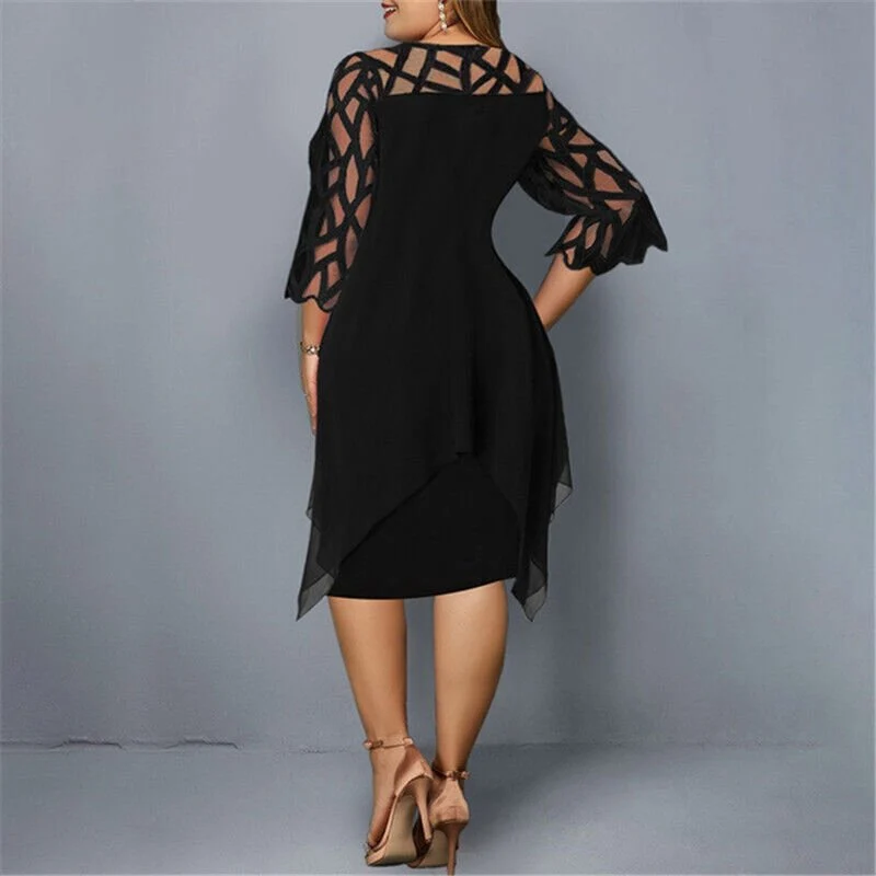 Mia | Damen Plus Size Midi Kleid mit Spitze und fließendem Schnitt