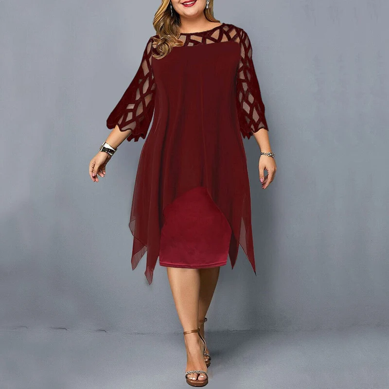 Mia | Damen Plus Size Midi Kleid mit Spitze und fließendem Schnitt