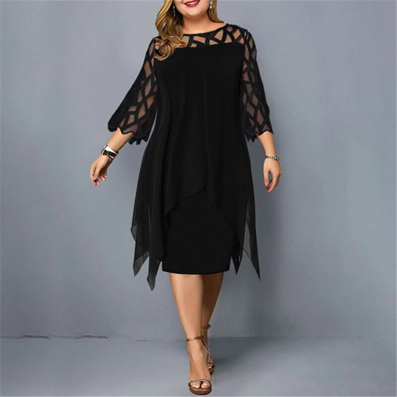 Mia | Damen Plus Size Midi Kleid mit Spitze und fließendem Schnitt