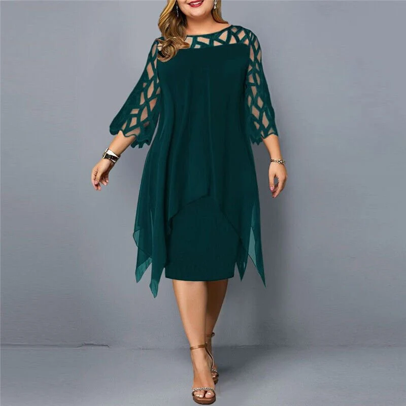 Mia | Damen Plus Size Midi Kleid mit Spitze und fließendem Schnitt