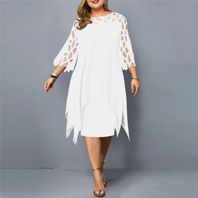 Mia | Damen Plus Size Midi Kleid mit Spitze und fließendem Schnitt
