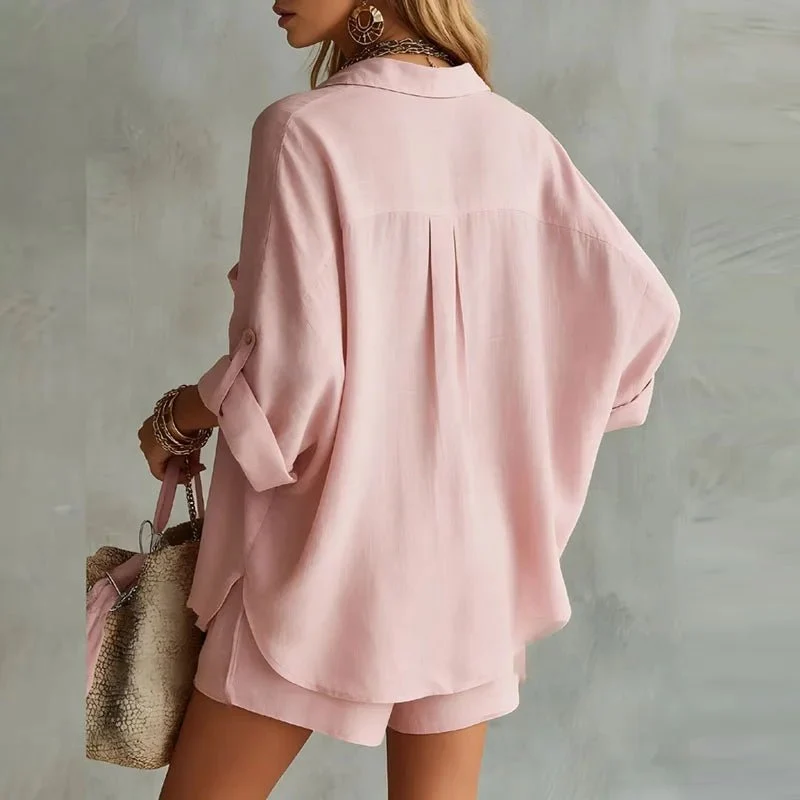 Charlotte | Damen Leinen Set Hemd Shorts Zweiteilig Sommer