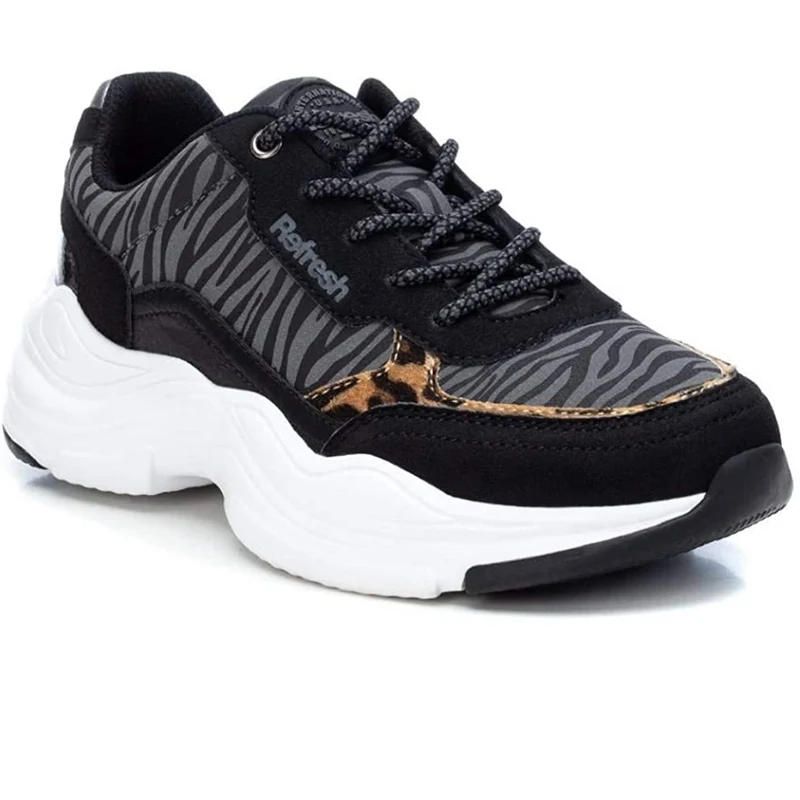 Refresh Plateau-Sneaker mit Zebramuster für Damen – Schwarz