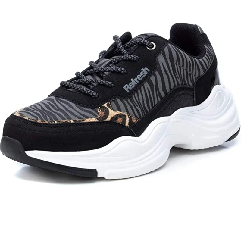 Refresh Plateau-Sneaker mit Zebramuster für Damen – Schwarz