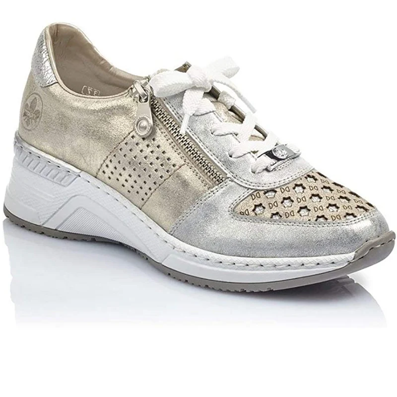 Rieker Modische Damen-Sneaker – Weiß / Gold